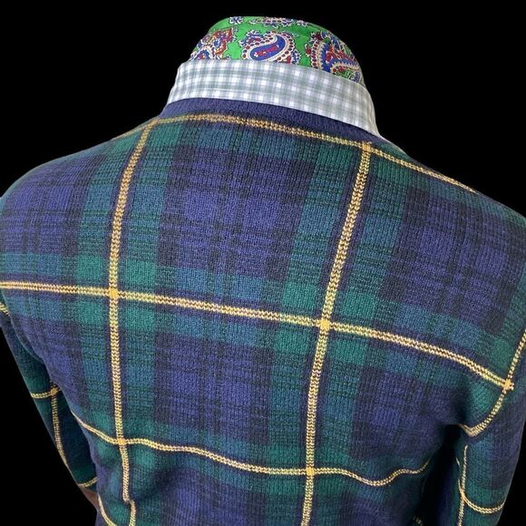 Polo Ralph Lauren Tartan Plaid Merino Wool & Suede Crewneck Sweater - Picture 15 of 16